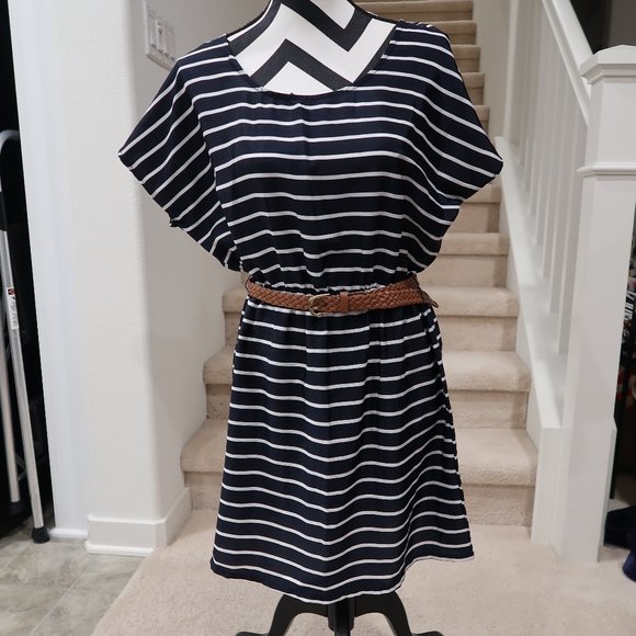 Striped Dress with Belt - Picture 1 of 7